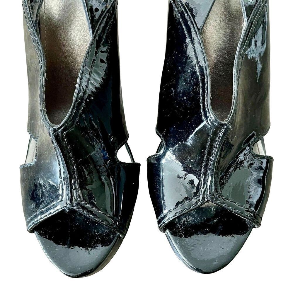 Joan & David Womens Avery Wedges Black Patent Leather Peep Toes Shoes 6.5 M - Picture 6 of 10